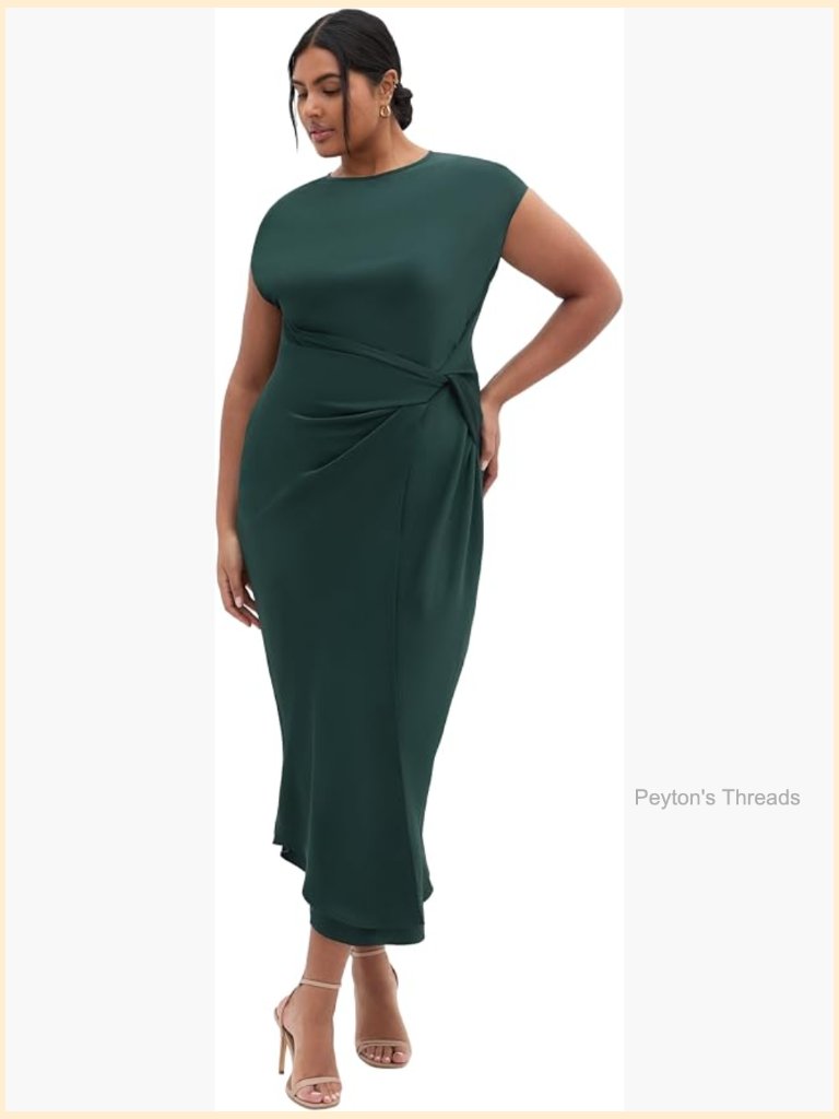 Satin Knot Shift Dress Plus Size Midi Cocktail Dress